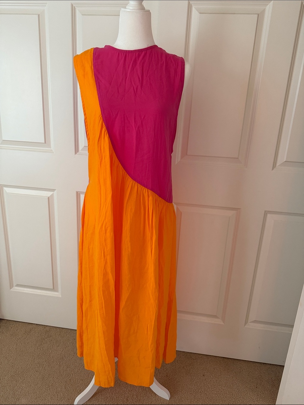 Topshop Pink and Orange Sleeveless Colorblock Maxi Dress